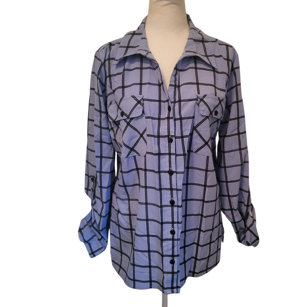 Coral Bay Tab Sleeve Button Down Shirt Blue/Black sz L